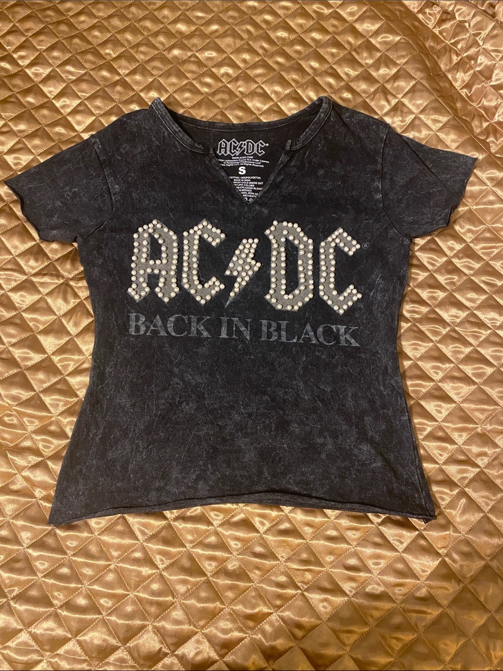 AC/DC Black Studded Logo V‑Neck Tee